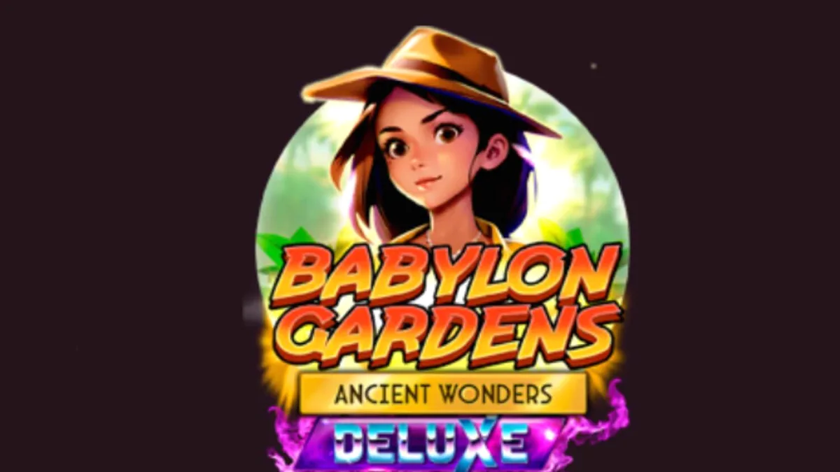 Tampilan visual permainan slot Babylon Gardens Ancient Wonders Deluxe dengan tema taman gantung kuno.